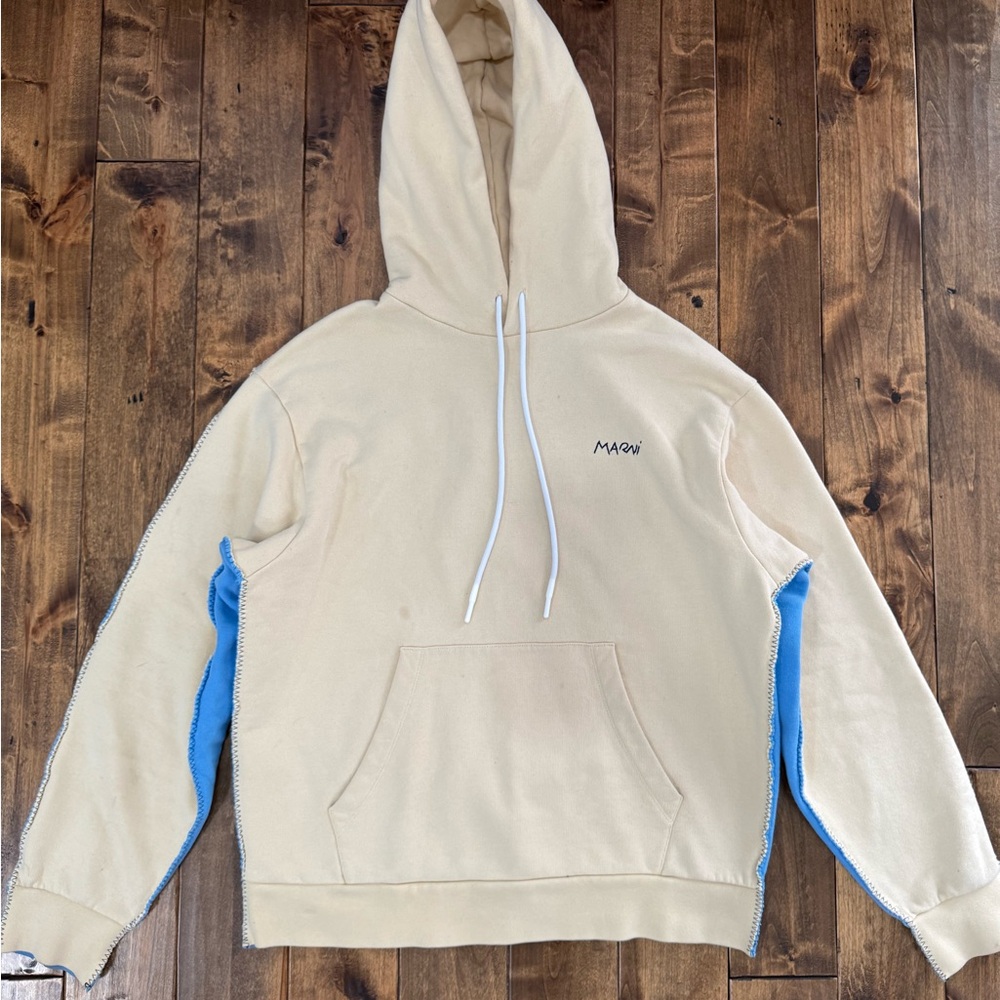 Marni Cream and Blue Hoodie Sweatshirt